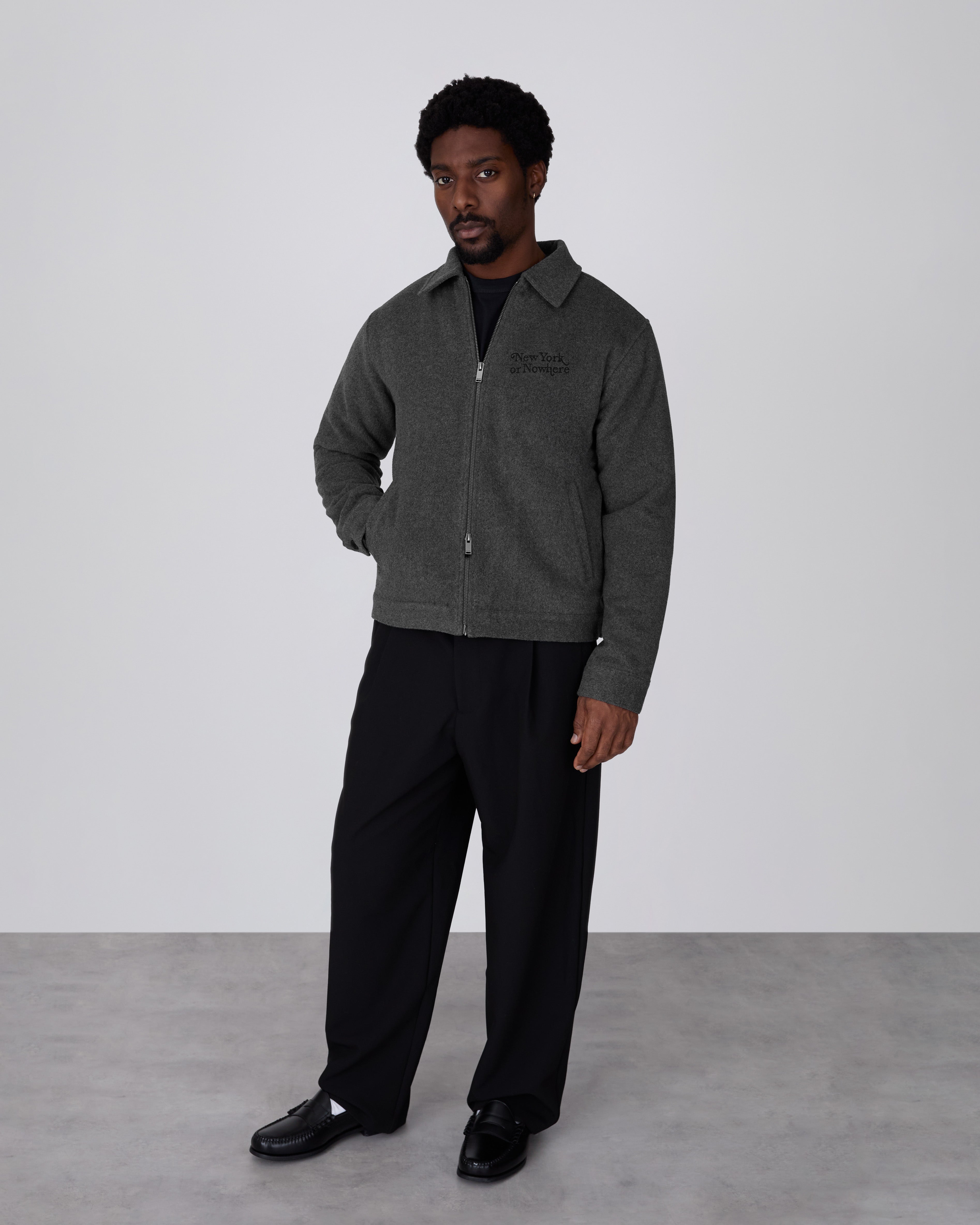 ジャケット・アウター issue things No Collar Coat grey Motto Full Zip Jacket – New York or Nowhere®